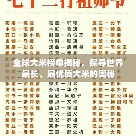 全球大米榜單揭秘，探尋世界最長、最優(yōu)質(zhì)大米的奧秘