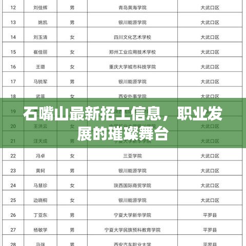 石嘴山最新招工信息，職業(yè)發(fā)展的璀璨舞臺(tái)
